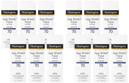 Neutrogena Age Shield Face Oil-Free Sunscreen Lotion with Broad Spectrum SPF 70, Non-Comedogenic Moisturizing Sunscreen to Help Prevent Signs of Aging, PABA-Free, 3 fl. oz (Pack of 12)