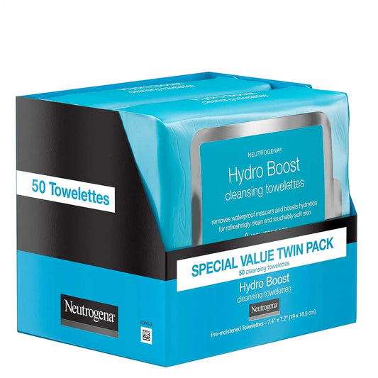 Neutrogena Neutrogena Hydroboost Facial Cleansing & Makeup Remover Wipes With Hyaluronic Acid, Twin Pack, 25 Ct, 25 count (Pack of 4)