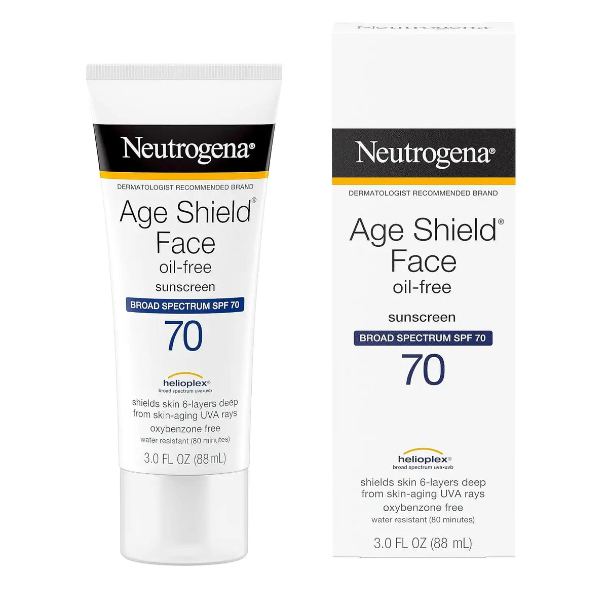 Neutrogena Age Shield Face Oil-Free Sunscreen Lotion with Broad Spectrum SPF 70, Non-Comedogenic Moisturizing Sunscreen to Help Prevent Signs of Aging, PABA-Free, 3 fl. oz (Pack of 3)
