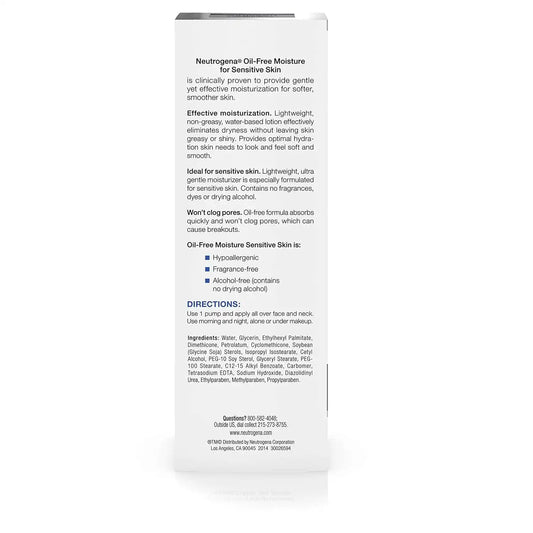 Neutrogena Oil-Free Moisture Daily Hydrating Face Moisturizer for Sensitive Skin, Fast Absorbing Ultra-Gentle Lightweight Face Lotion Moisturizer with Glycerin, Non-Comedogenic, 4 fl. oz