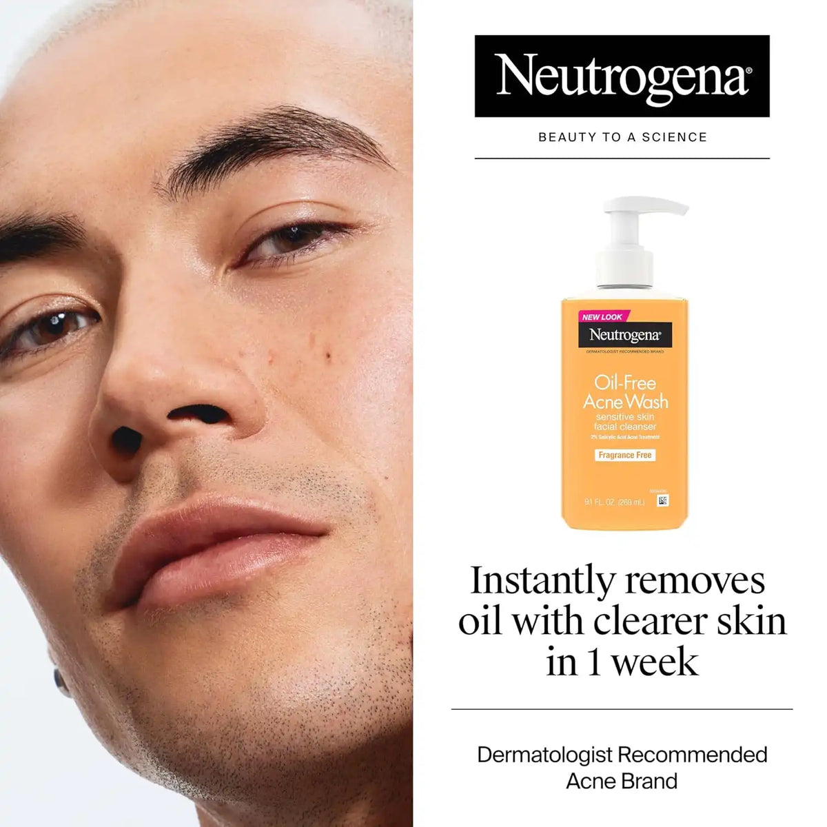 Neutrogena Oil-Free Acne Face Wash, Fragrance Free, Sensitive Skin Facial Cleanser with 2% Salicylic Acid Acne Treatment for Face, 9.1 Fl Oz,(Pack of 2)